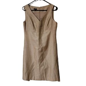Talbots Womens Tan Gold Shimmer Linen Blend Sleeveless Dress